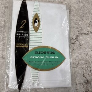 2 Pk PENNEYS Nation Wide 100% Cotton Muslin Pillowcases 42X36 Read